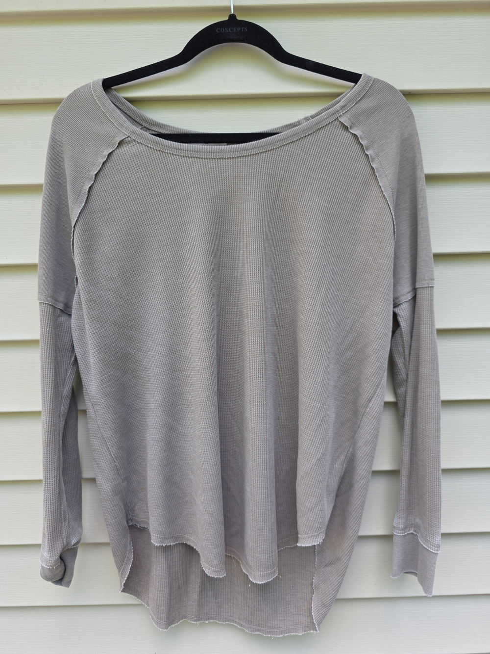 Mono B Washed Taupe Ribbed Thermal Long Sleeve Top